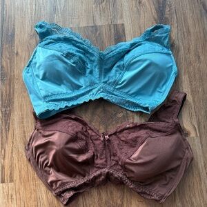 Rhonda Shear Lace Trim Bras - Teal and Brown Bundle Removable Cups 2X